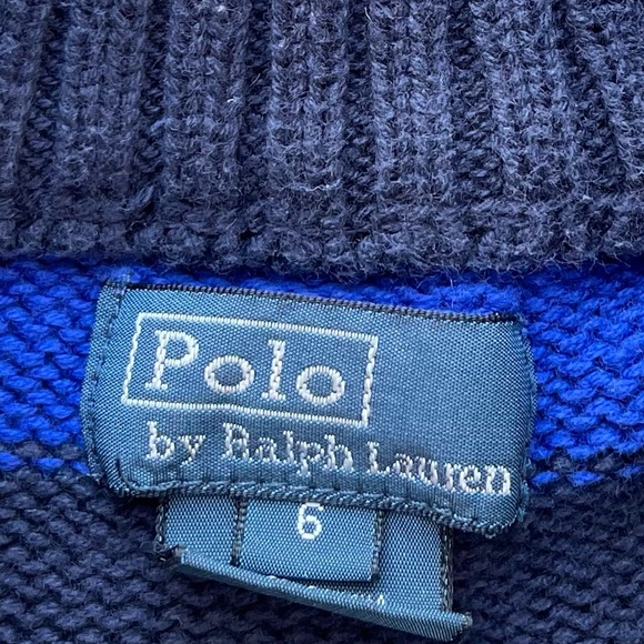 Vintage Polo Ralph Lauren Sweater knit size 6 Blue Striped Mock Neck 1/4 Zip - Picture 3 of 4